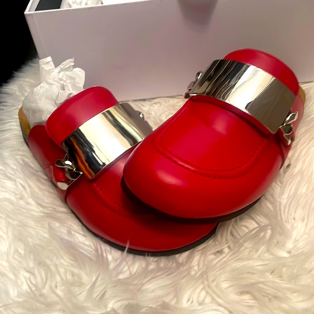 Stunning JW Anderson Mules in bright red with bold detail, size 44 in ladies.